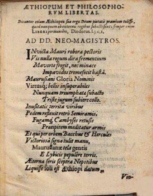 Aethiops lotus et lavando dealbatus, R. P. Nicolao Mohr, cum candidatos meritis Doctoratus philosophici insignibus decoraret oblatus