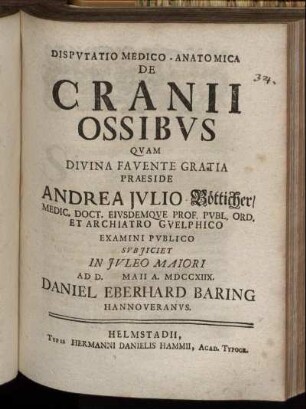Disputatio Medico-Anatomica De Cranii Ossibus