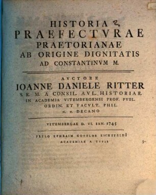 Historia praefecturae praetorianae ab origine dignitatis ad Constantinum M.