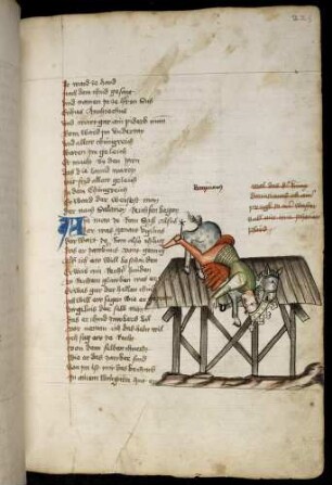Domitian stürzt sich mit seinem Pferd von einer Brücke in den Tiber