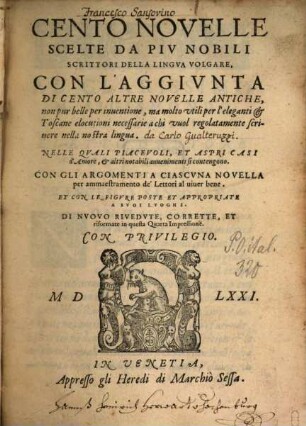 Cento novelle scelte da piu nobili scrittori della lingua volgare