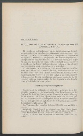 La situación de los Cónsules extranjeros en la América Latina