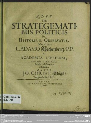 De strategematibus politicis in historia S. observatis