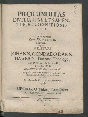 Profunditas Divitiarum, Et Sapientiae, Et Cognitionis Dei