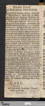 Kurtzer Extract des Hoch-Fürstl. Privilegii.