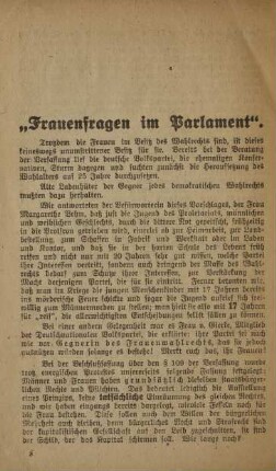 "Frauenfragen im Parlament"