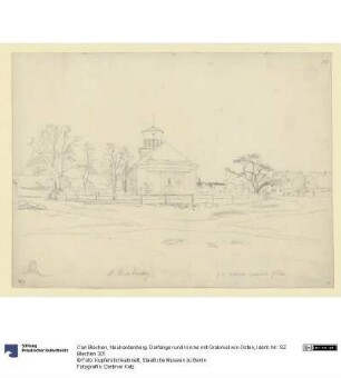 Neuhardenberg. Dorfanger und Kirche mit Grabmal von Osten
