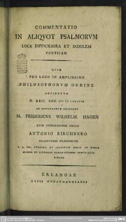 Commentatio In Aliquot Psalmorum Loca Difficiliora Et Indolem Poeticam