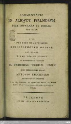 Commentatio In Aliquot Psalmorum Loca Difficiliora Et Indolem Poeticam