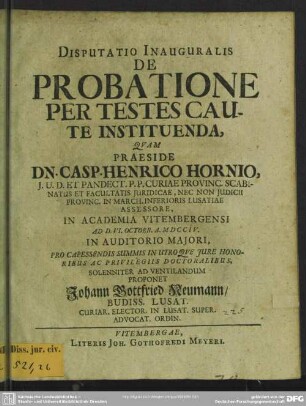 Disputatio Inauguralis De Probatione Per Testes Caute Instituenda