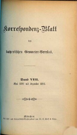 Correspondenz-Blatt des Bayerischen Geometervereins. 8. 1892/93