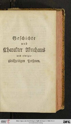 Geschichte und Charakter Abrahams und einiger gleichzeitigen Personen