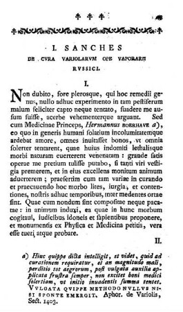 I. Sanches De Cvra Variolarvm Ope Vaporarii Rvssici