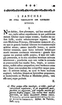 I. Sanches De Cvra Variolarvm Ope Vaporarii Rvssici