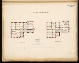 Rathaus, Rastenburg Monatskonkurrenz Juni 1884: Grundriss Erdgeschoss Obergeschoss; Maßstabsleiste