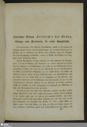 Feierlicher Einzug Friedrich´s des Ersten, Königs von Preussen, in seine Hauptstadt