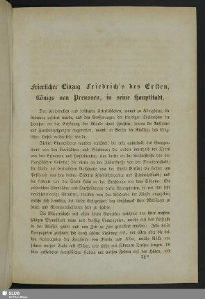 Feierlicher Einzug Friedrich´s des Ersten, Königs von Preussen, in seine Hauptstadt