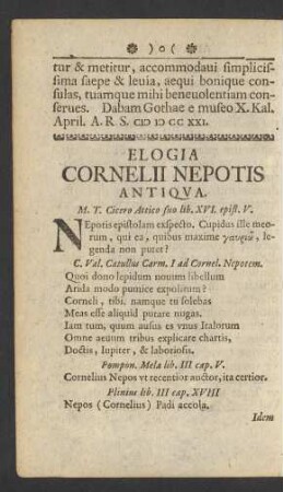 Elogia Cornelii Nepotis Antiqua
