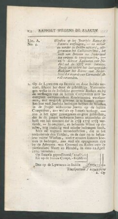 Litt. A. No. 4. Winsten op het jaarlyks retour op Batavia ontfangen, ...