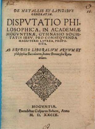 De metallis et lapidibus generatim disputatio philosophica