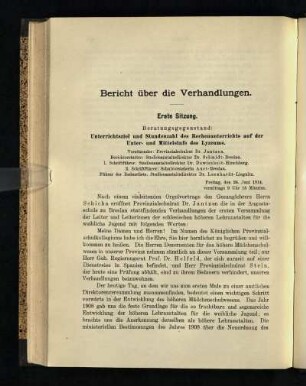 Erste Sitzung : Bericht über die Verhandlungen