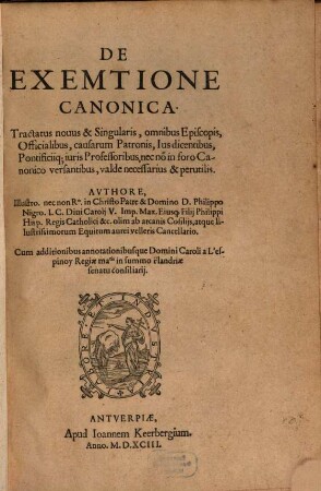 Philippi Nigri De exemtione canonica : tractatus