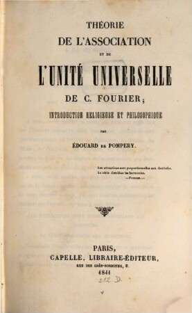 Théorie de l'association et de l'unité universelle de C. Fourier