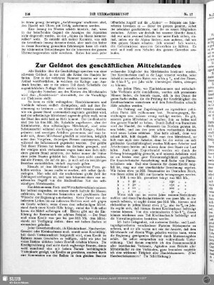 Zur Geldnot des geschäftlichen Mittelstandes