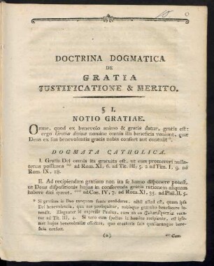 Doctrina Dogmatica De Gratia Iustificatione & Merito.
