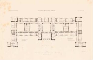 Technische Hochschule Berlin: Grundriss 1.OG Hauptgebäude (aus: Atlas zur Zeitschrift für Bauwesen, hrsg. v. L.v.Tiedemann, Jg. 36, 1886)