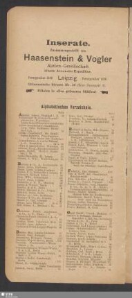 Inserate. Alphabetisches Verzeichnis