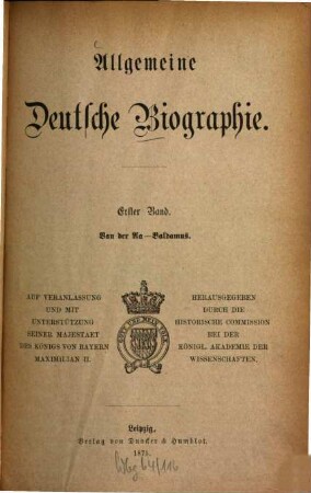 Allgemeine Deutsche Biographie, 1. Van der Aa - Baldamus