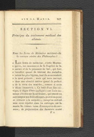 Section VI. Principes du traitement médical des aliénés.