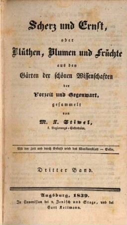 Anthologie oder Blätter für Verstand und Herz, 3. Scherz und Ernst. - 1833