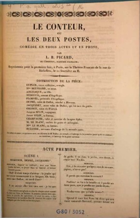 Le conteur, ou les deux postes : Comédie en trois actes et en prose