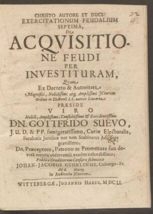 Exercitationum Feudalium Septima, De Acquisitione Feudi Per Investituram