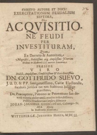 Exercitationum Feudalium Septima, De Acquisitione Feudi Per Investituram