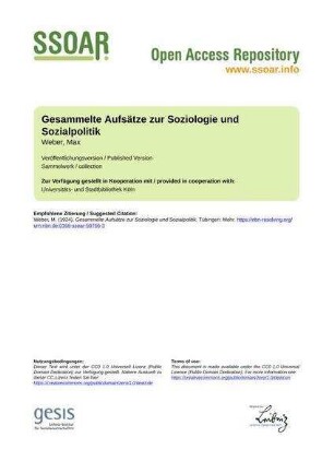 Gesammelte Aufsätze zur Soziologie und Sozialpolitik