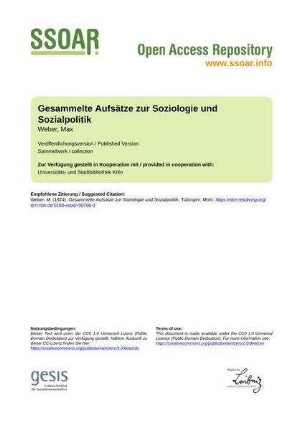 Gesammelte Aufsätze zur Soziologie und Sozialpolitik