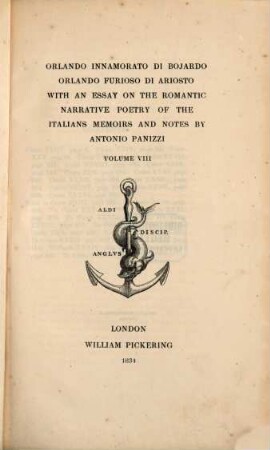 Orlando innamorato di Bojardo, Orlando furioso di Ariosto : with an Essay on the romantic narrative Poetry of the Italians. 8, Orlando furioso : cantos XXIII. to XXXVI. and Notes
