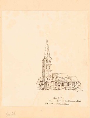 Kirche, Gustorf: Perspektivische Ansicht nach einem Daguerrotyp
