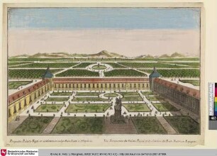 Prospectus Palatii Regii et viridariorum vulgo Buen Retiro in Hispania; Vüe Perspective du Palais Royal et des Iardins du Buen Retiro, en Espagne