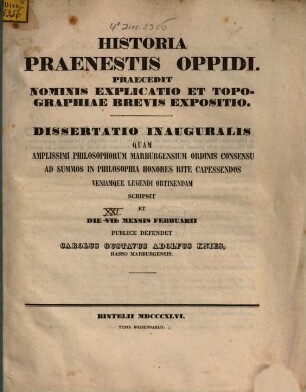Historia praenestis oppidi : praecedit nominis explicatio et topographiae brevis expositio