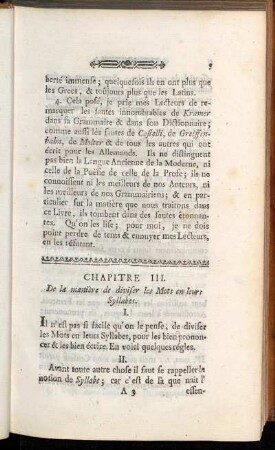 Chapitre III. De la manière de diviser les Mots on leurs Syllabes.