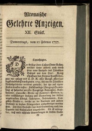 XII. Stück. Donnerstags, vom 10 Februar 1757