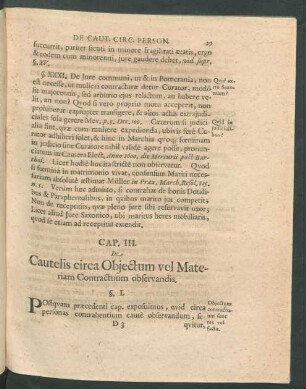 Cap. III. De Cautelis circa Obiectum vel Materiam Contractuum observandis.