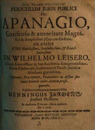 Periculum Juris Publici De Apanagio