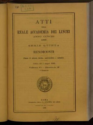 Seduta del 3 maggio 1896. Volume V. - Fascicolo 9.