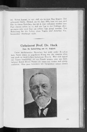 Geheimrat Prof. Dr. Heck. : Zum 70. Geburtstag am 11. August.