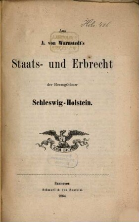 Aus A. von Warnstedt's Staats- und Erbrecht der Herzogthümer Schleswig-Holstein